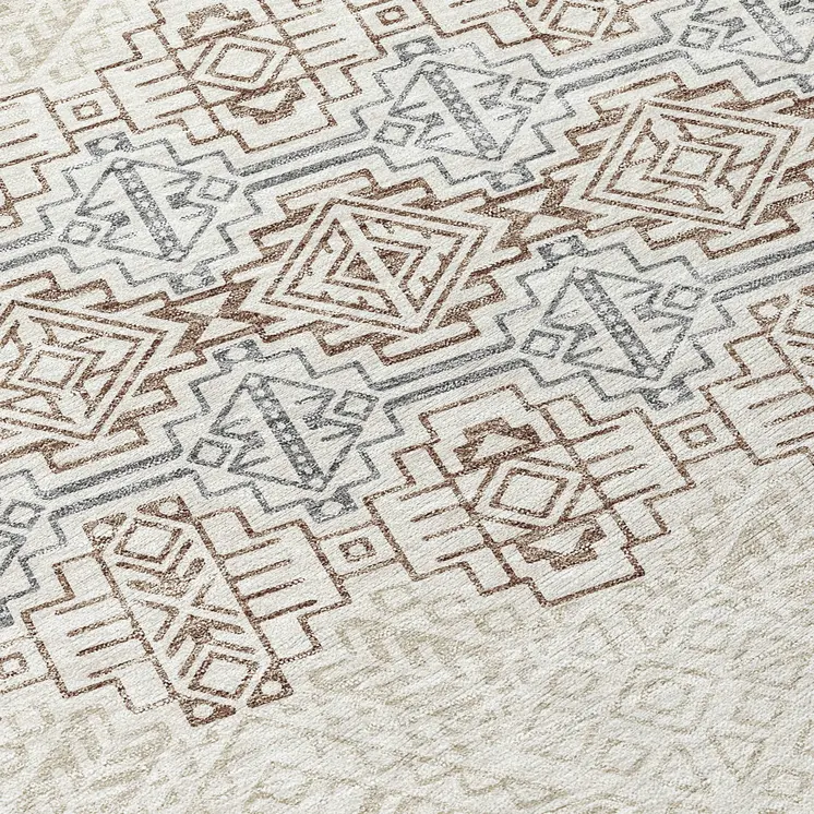 10' X 14' Ivory And Taupe Tribal Washable Indoor Outdoor Area Rug