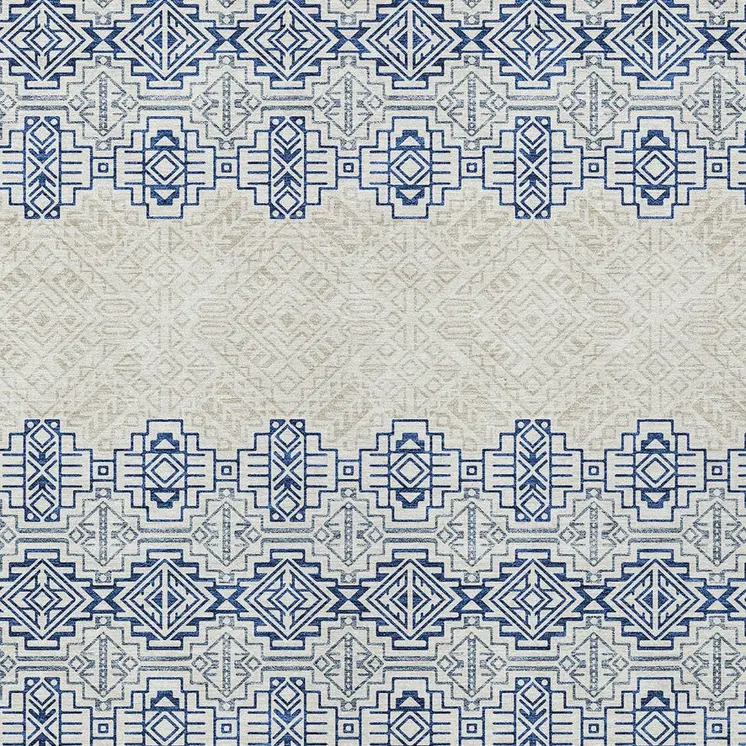 3' X 5' Navy Blue And Ivory Tribal Washable Indoor Outdoor Area Rug