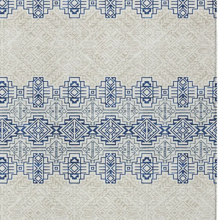 8' X 10' Navy Blue And Ivory Tribal Washable Indoor Outdoor Area Rug