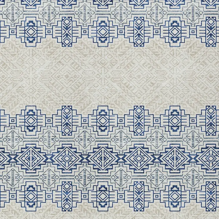10' X 14' Navy Blue And Ivory Tribal Washable Indoor Outdoor Area Rug