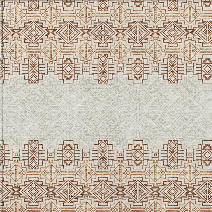 5' X 8' Orange And Ivory Tribal Washable Indoor Outdoor Area Rug