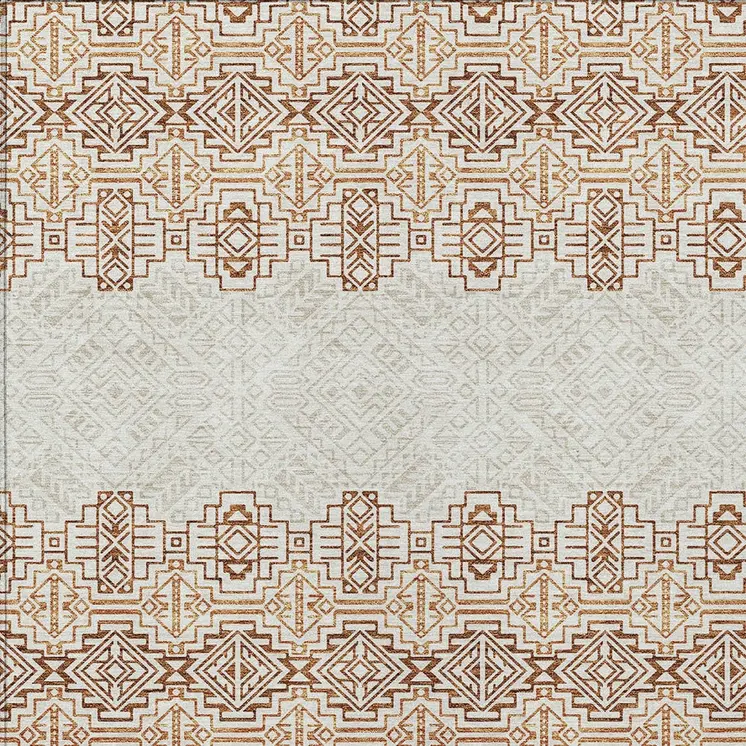 8' X 10' Orange And Ivory Tribal Washable Indoor Outdoor Area Rug