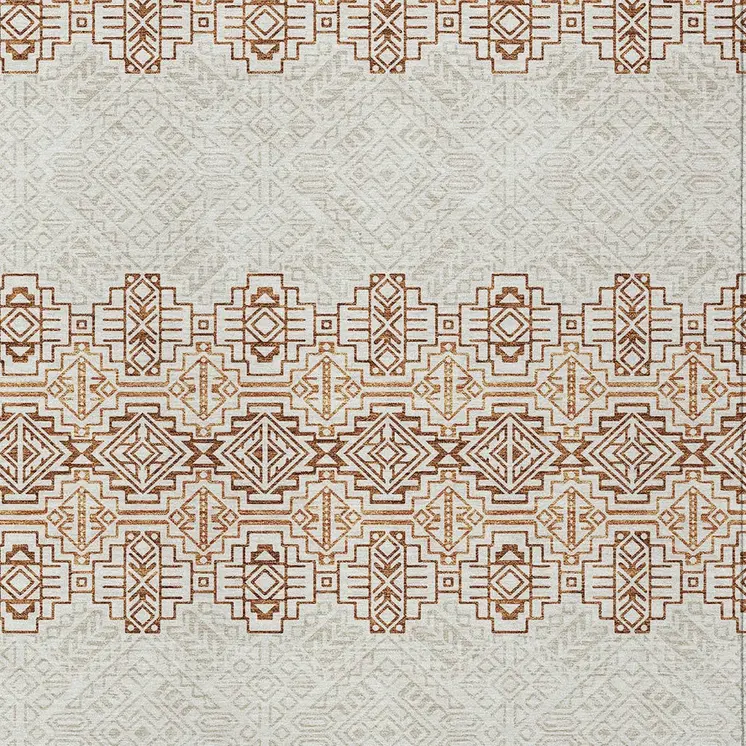 9' X 12' Orange And Ivory Tribal Washable Indoor Outdoor Area Rug
