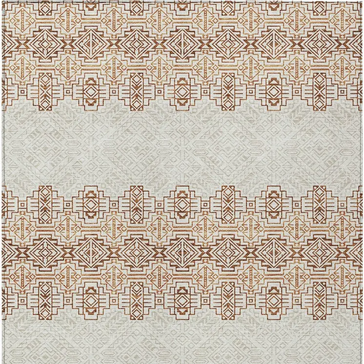 9' X 12' Orange And Ivory Tribal Washable Indoor Outdoor Area Rug