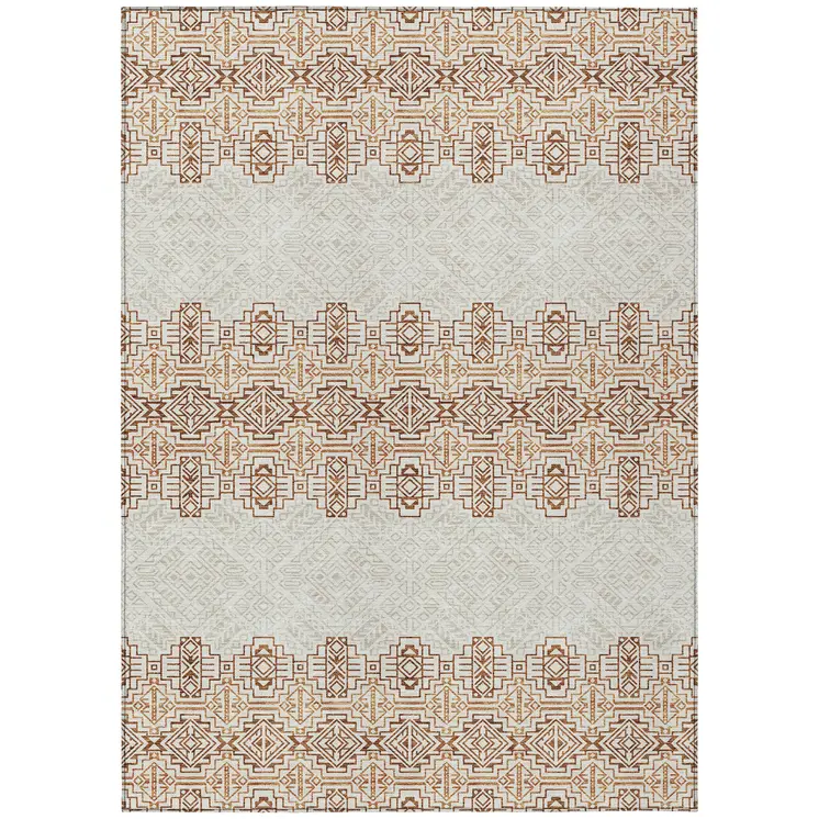 10' X 14' Orange And Ivory Tribal Washable Indoor Outdoor Area Rug