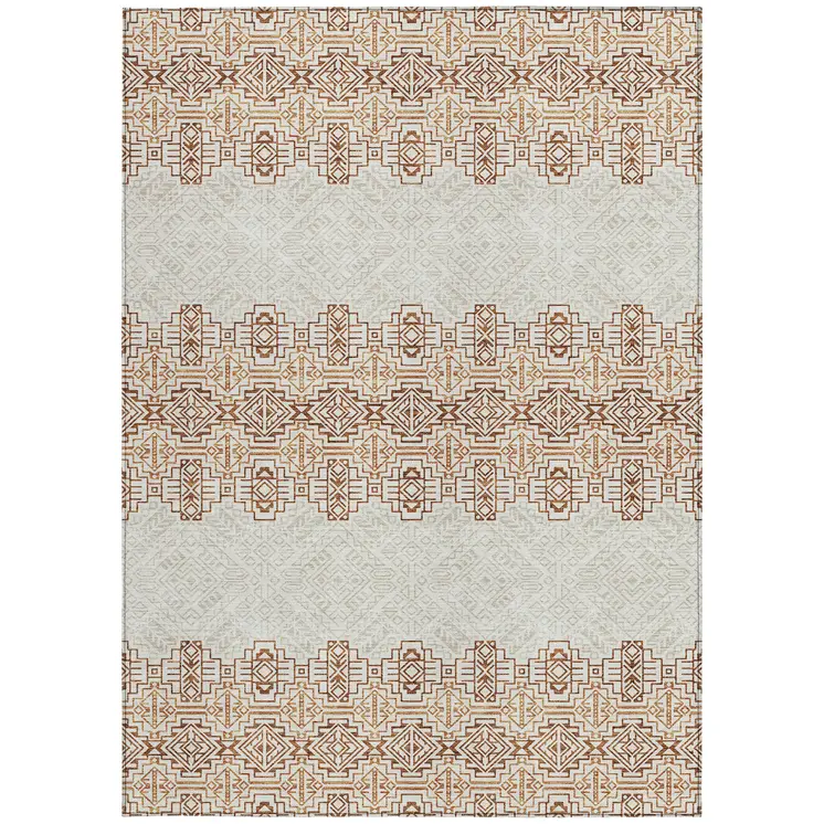 10' X 14' Orange And Ivory Tribal Washable Indoor Outdoor Area Rug