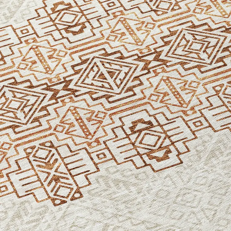 10' X 14' Orange And Ivory Tribal Washable Indoor Outdoor Area Rug