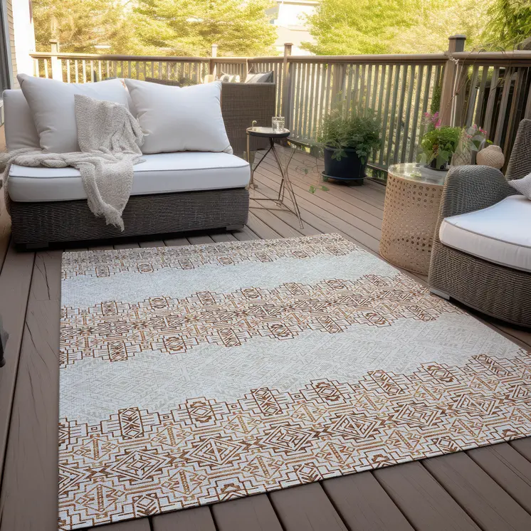 10' X 14' Orange And Ivory Tribal Washable Indoor Outdoor Area Rug