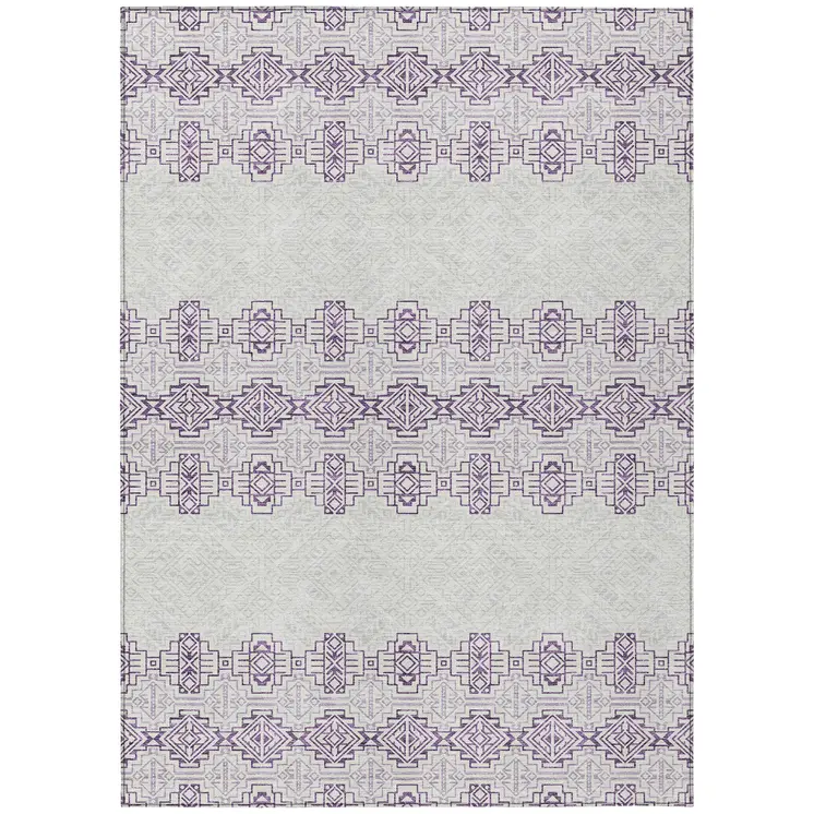 5' X 8' Purple And Ivory Tribal Washable Indoor Outdoor Area Rug