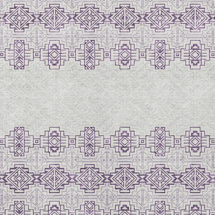 8' X 10' Purple And Ivory Tribal Washable Indoor Outdoor Area Rug