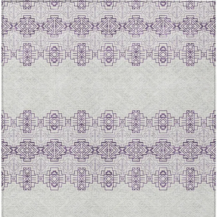 8' X 10' Purple And Ivory Tribal Washable Indoor Outdoor Area Rug