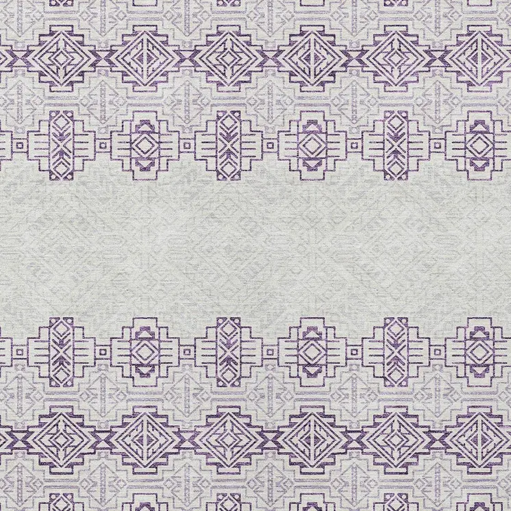 9' X 12' Purple And Ivory Tribal Washable Indoor Outdoor Area Rug