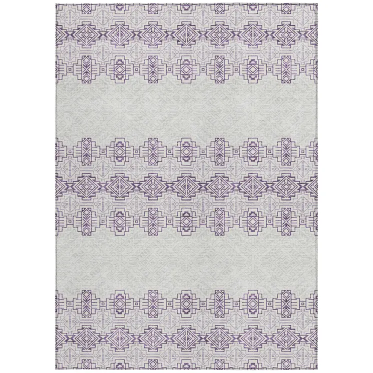 9' X 12' Purple And Ivory Tribal Washable Indoor Outdoor Area Rug