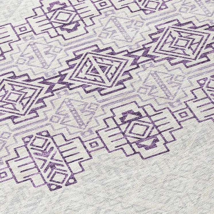 9' X 12' Purple And Ivory Tribal Washable Indoor Outdoor Area Rug