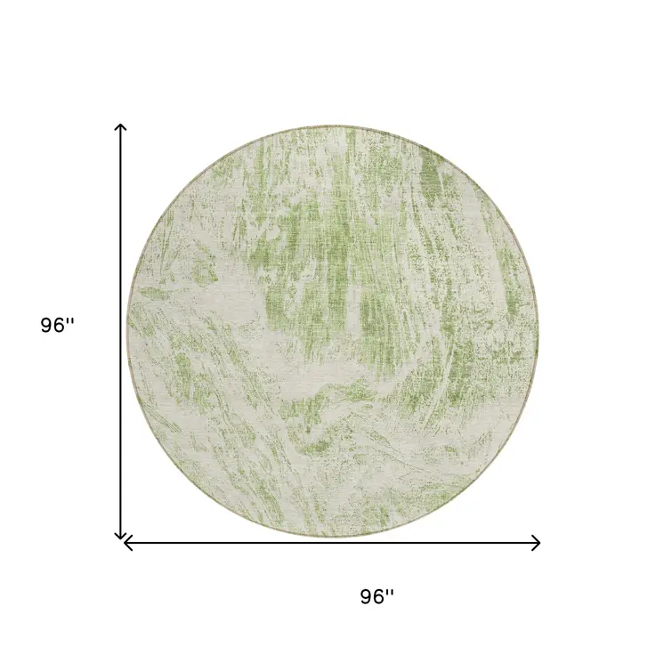 8' Sage And Ivory Round Abstract Washable Indoor Outdoor Area Rug