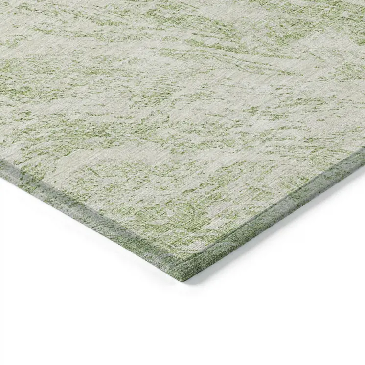 9' X 12' Sage And Ivory Abstract Washable Indoor Outdoor Area Rug