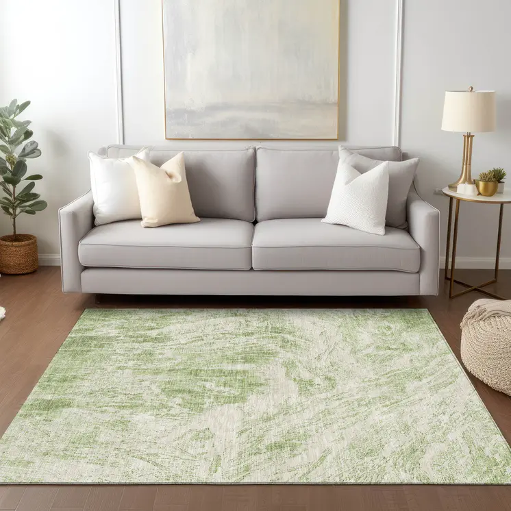 10' X 14' Sage And Ivory Abstract Washable Indoor Outdoor Area Rug
