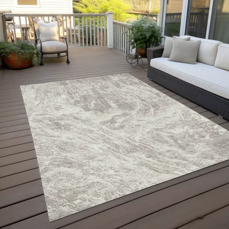3' X 5' Beige And Ivory Abstract Washable Indoor Outdoor Area Rug