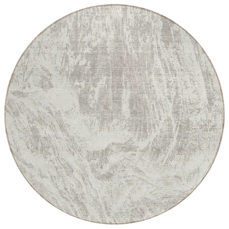 8' Beige And Ivory Round Abstract Washable Indoor Outdoor Area Rug