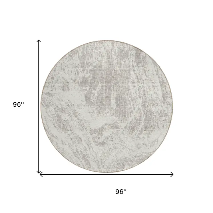 8' Beige And Ivory Round Abstract Washable Indoor Outdoor Area Rug
