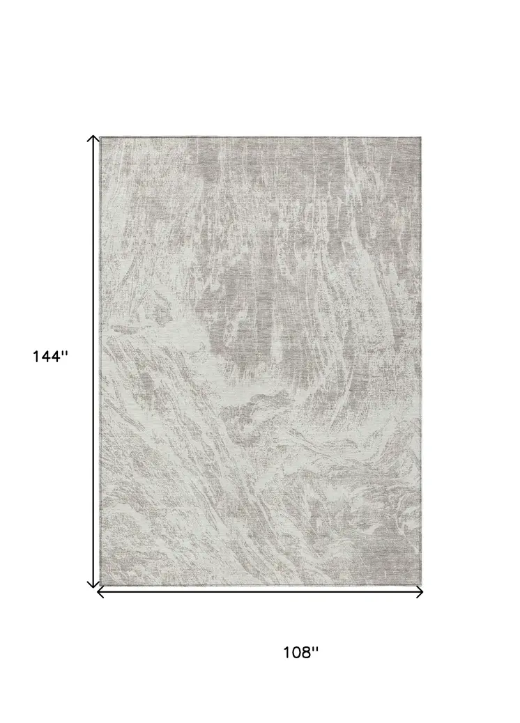 9' X 12' Beige And Ivory Abstract Washable Indoor Outdoor Area Rug