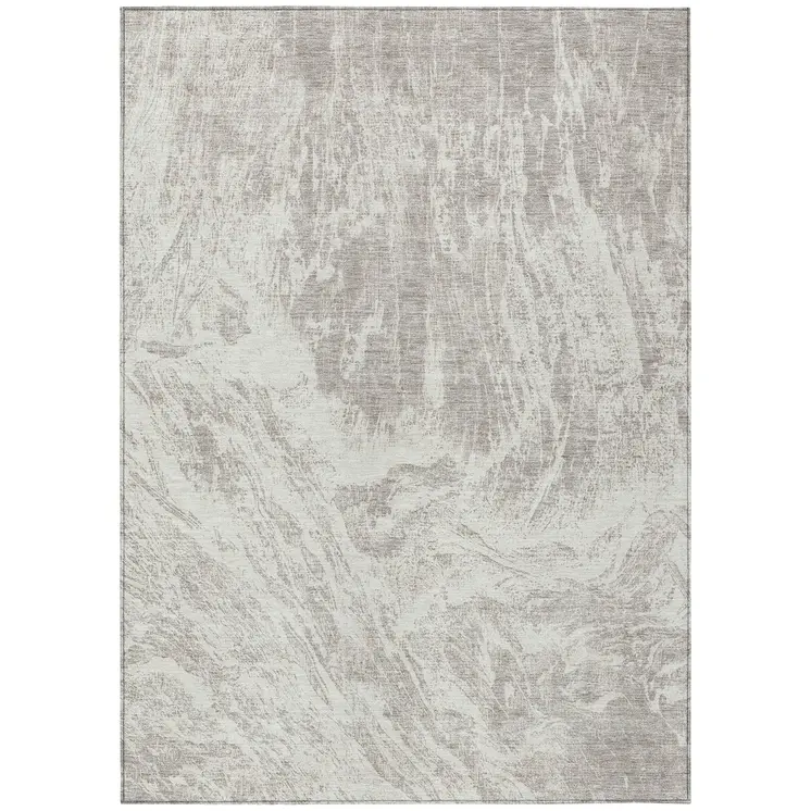 9' X 12' Beige And Ivory Abstract Washable Indoor Outdoor Area Rug