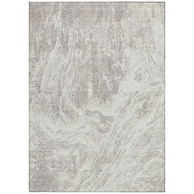 9' X 12' Beige And Ivory Abstract Washable Indoor Outdoor Area Rug