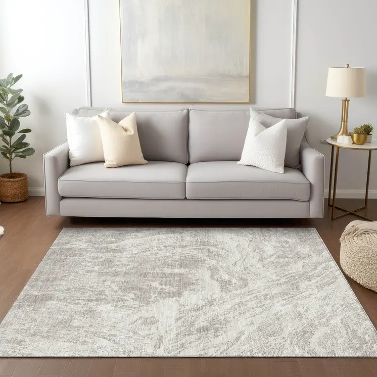 9' X 12' Beige And Ivory Abstract Washable Indoor Outdoor Area Rug