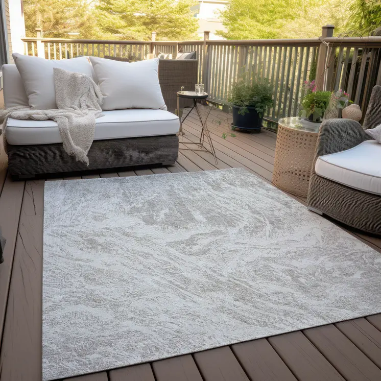 9' X 12' Beige And Ivory Abstract Washable Indoor Outdoor Area Rug