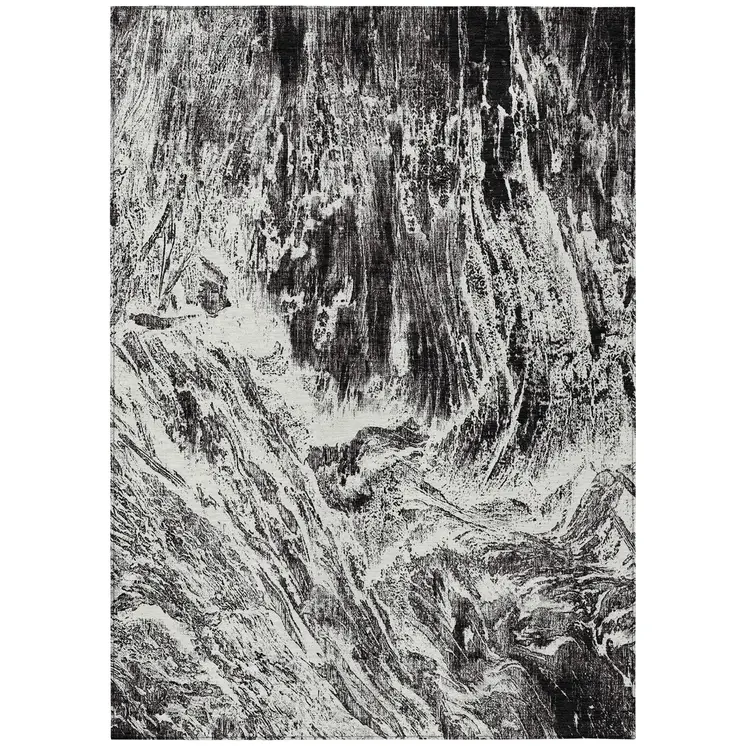 5' X 8' Black And Ivory Abstract Washable Indoor Outdoor Area Rug