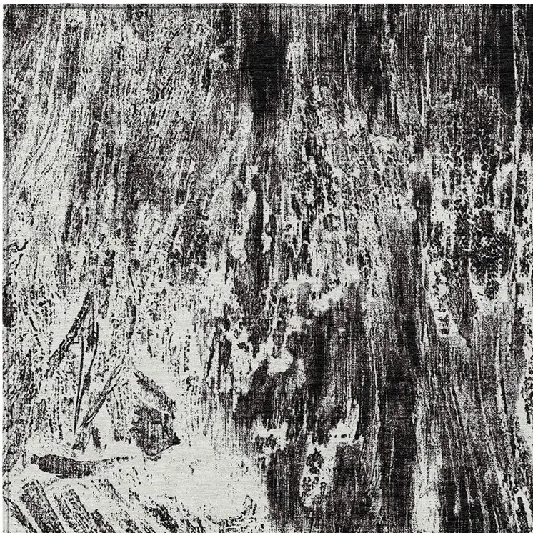 8' X 10' Black And Ivory Abstract Washable Indoor Outdoor Area Rug