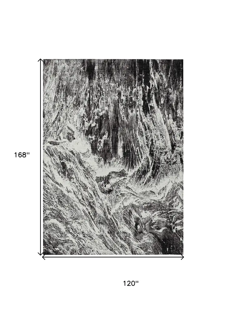10' X 14' Black And Ivory Abstract Washable Indoor Outdoor Area Rug