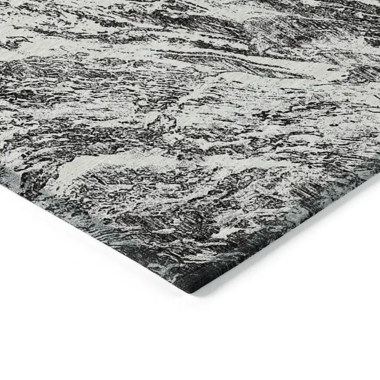 10' X 14' Black And Ivory Abstract Washable Indoor Outdoor Area Rug
