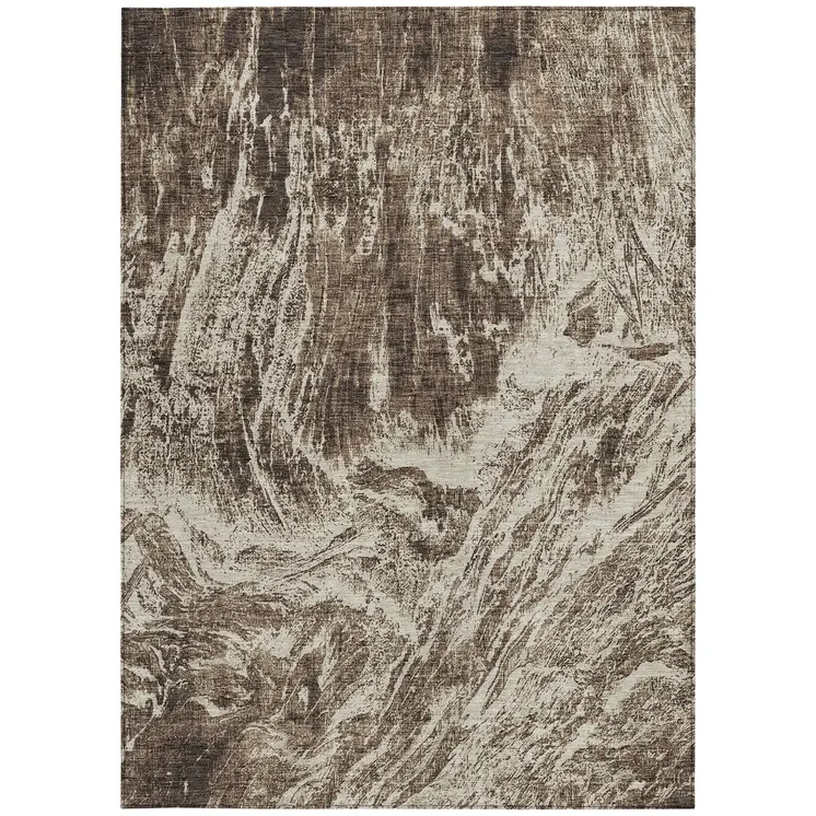 3' X 5' Brown And Ivory Abstract Washable Indoor Outdoor Area Rug