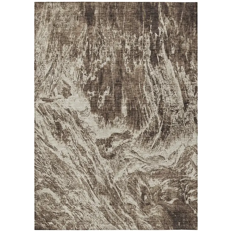 10' X 14' Brown And Ivory Abstract Washable Indoor Outdoor Area Rug