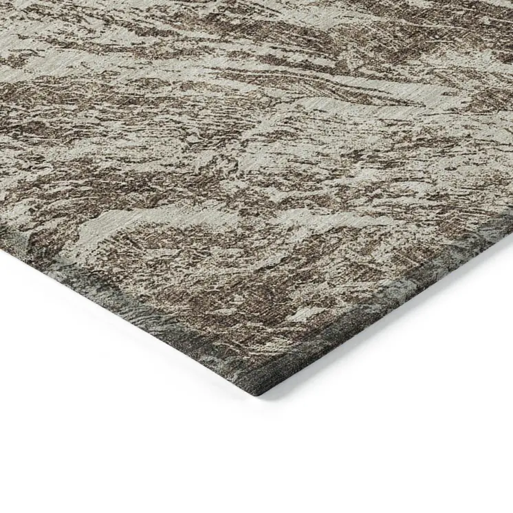 10' X 14' Brown And Ivory Abstract Washable Indoor Outdoor Area Rug