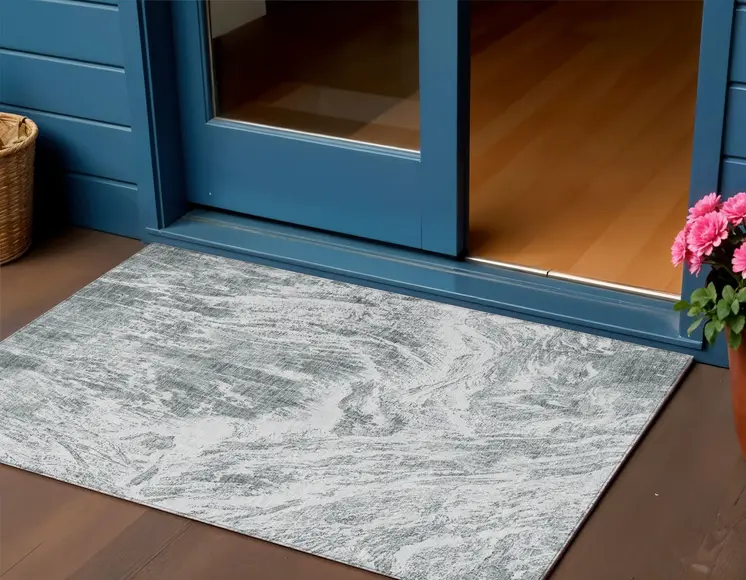 3' X 5' Gray And Ivory Abstract Washable Indoor Outdoor Area Rug