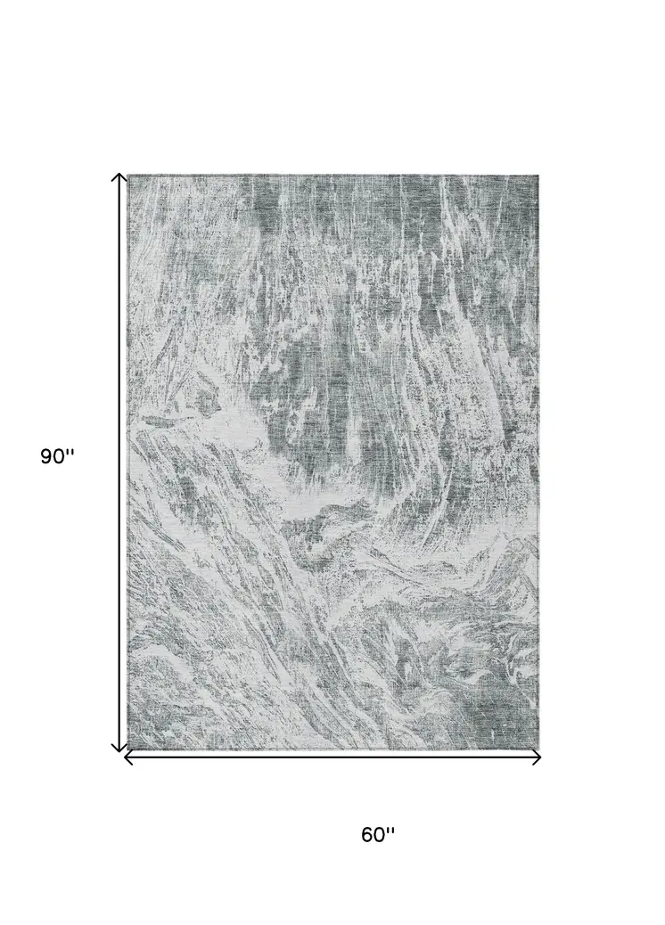 5' X 8' Gray And Ivory Abstract Washable Indoor Outdoor Area Rug