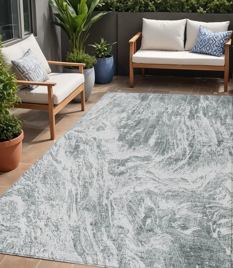 5' X 8' Gray And Ivory Abstract Washable Indoor Outdoor Area Rug