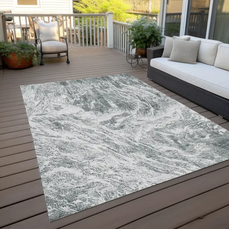 5' X 8' Gray And Ivory Abstract Washable Indoor Outdoor Area Rug