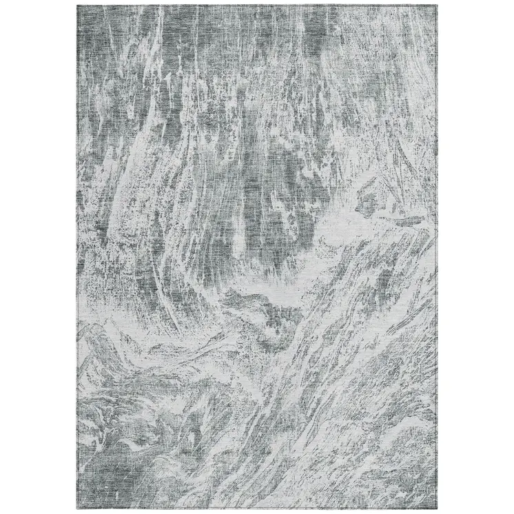 5' X 8' Gray And Ivory Abstract Washable Indoor Outdoor Area Rug