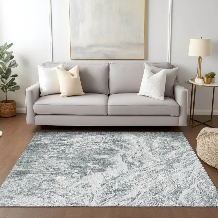 5' X 8' Gray And Ivory Abstract Washable Indoor Outdoor Area Rug