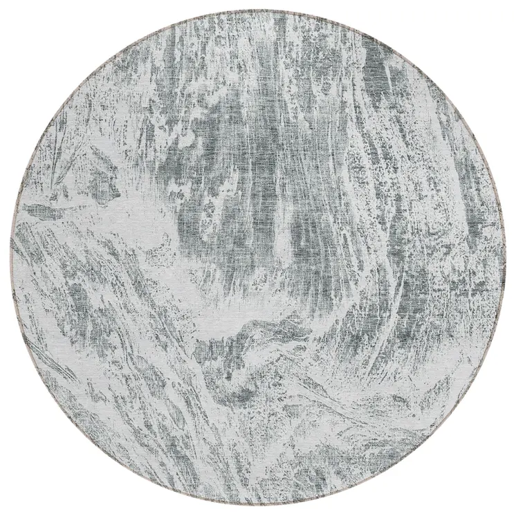 8' Gray And Ivory Round Abstract Washable Indoor Outdoor Area Rug