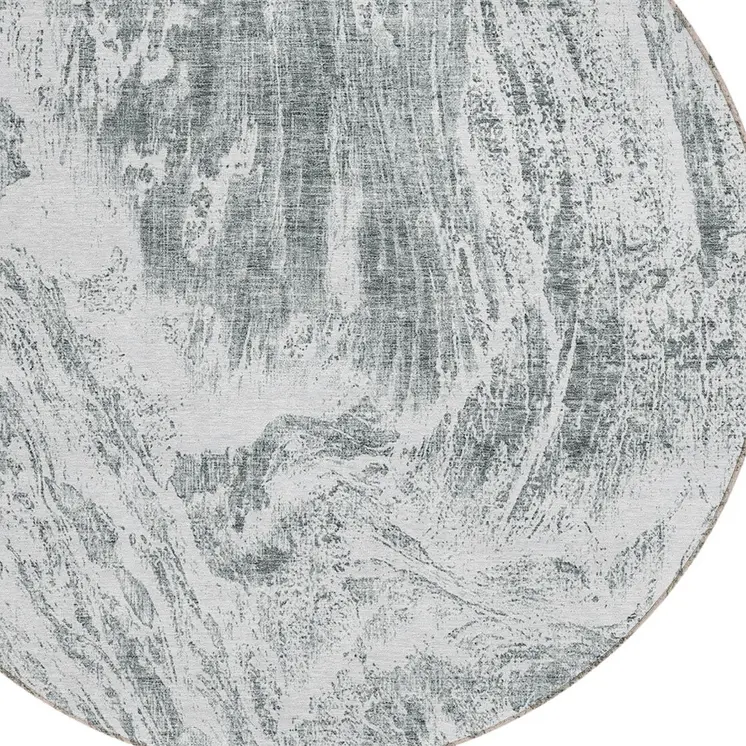 8' Gray And Ivory Round Abstract Washable Indoor Outdoor Area Rug