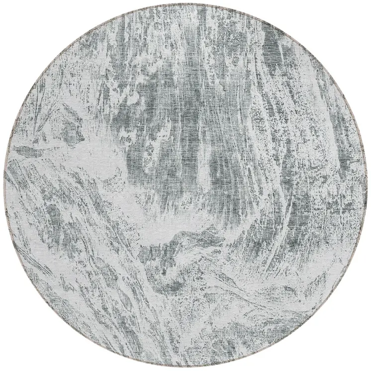 8' Gray And Ivory Round Abstract Washable Indoor Outdoor Area Rug