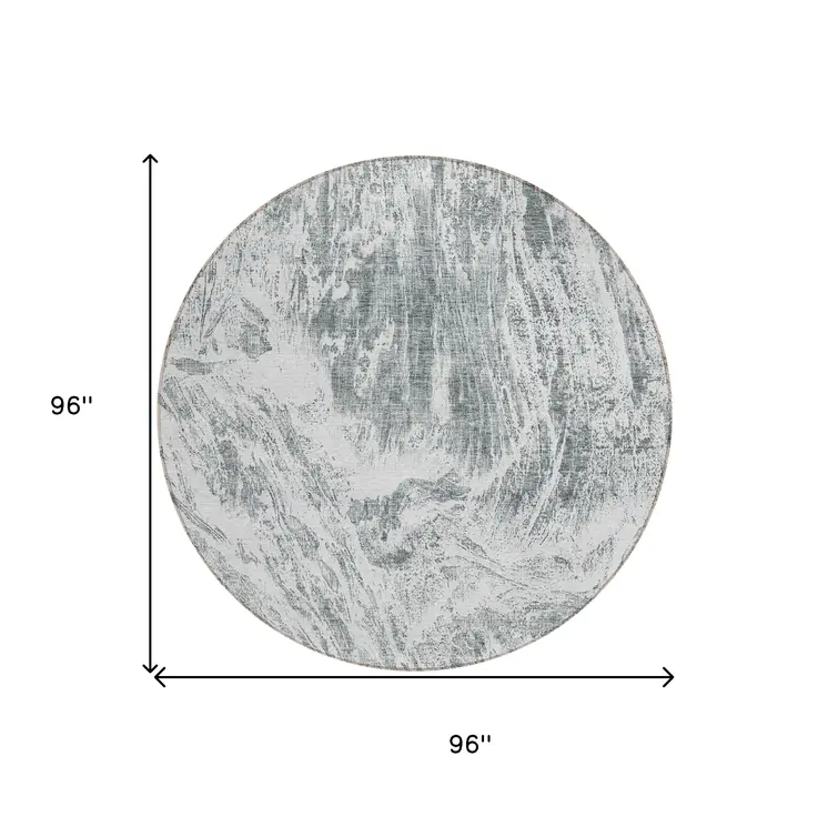 8' Gray And Ivory Round Abstract Washable Indoor Outdoor Area Rug