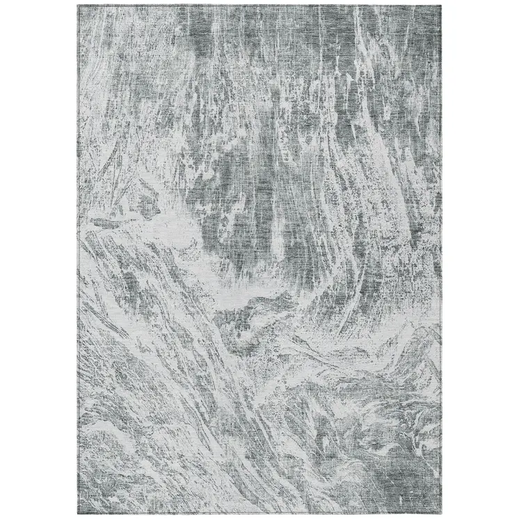 10' X 14' Gray And Ivory Abstract Washable Indoor Outdoor Area Rug
