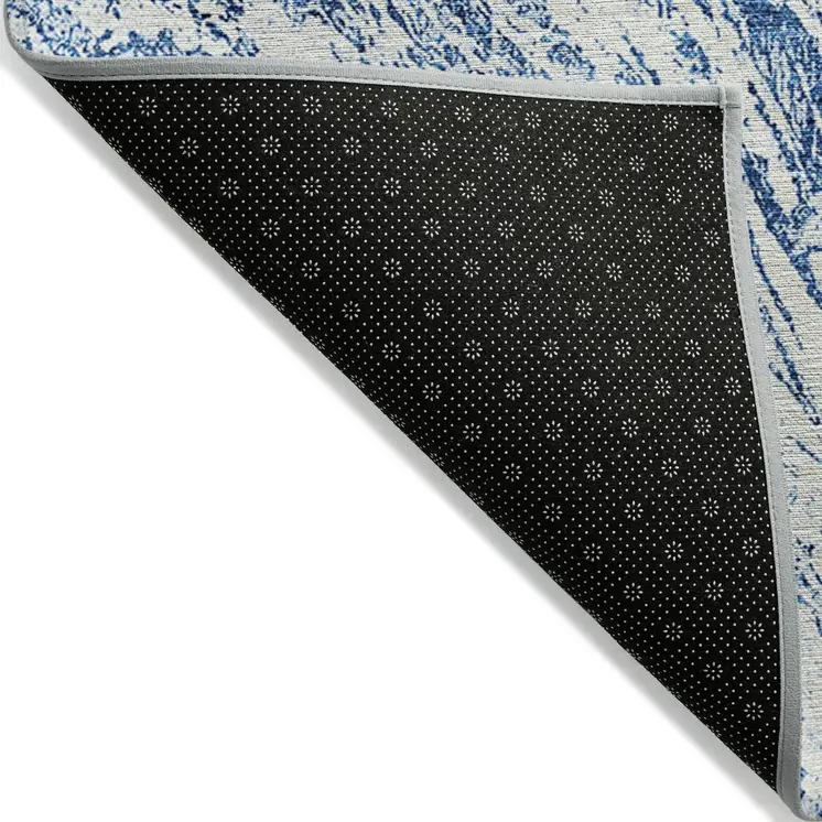 5' X 8' Navy Blue And Ivory Abstract Washable Indoor Outdoor Area Rug