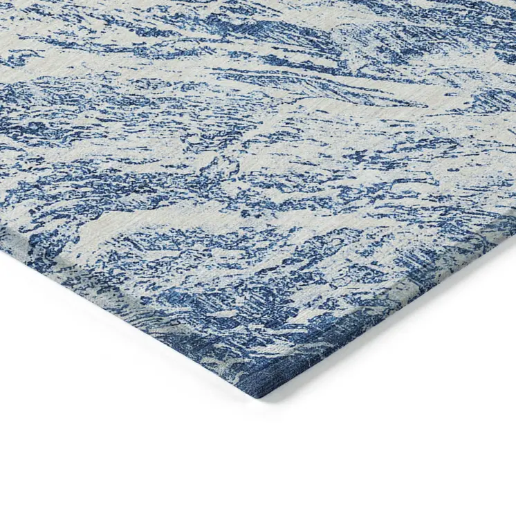 10' X 14' Navy Blue And Ivory Abstract Washable Indoor Outdoor Area Rug