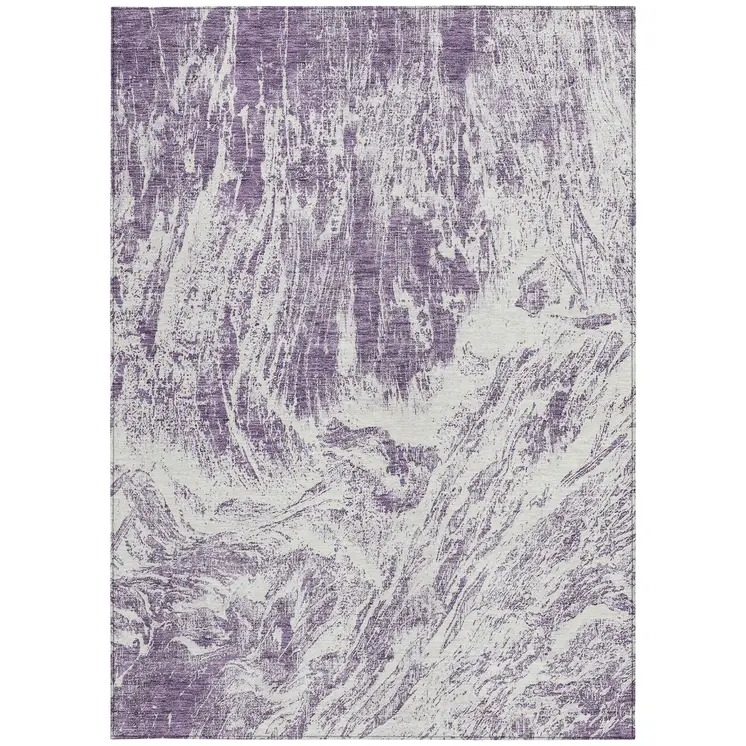 3' X 5' Purple And Ivory Abstract Washable Indoor Outdoor Area Rug